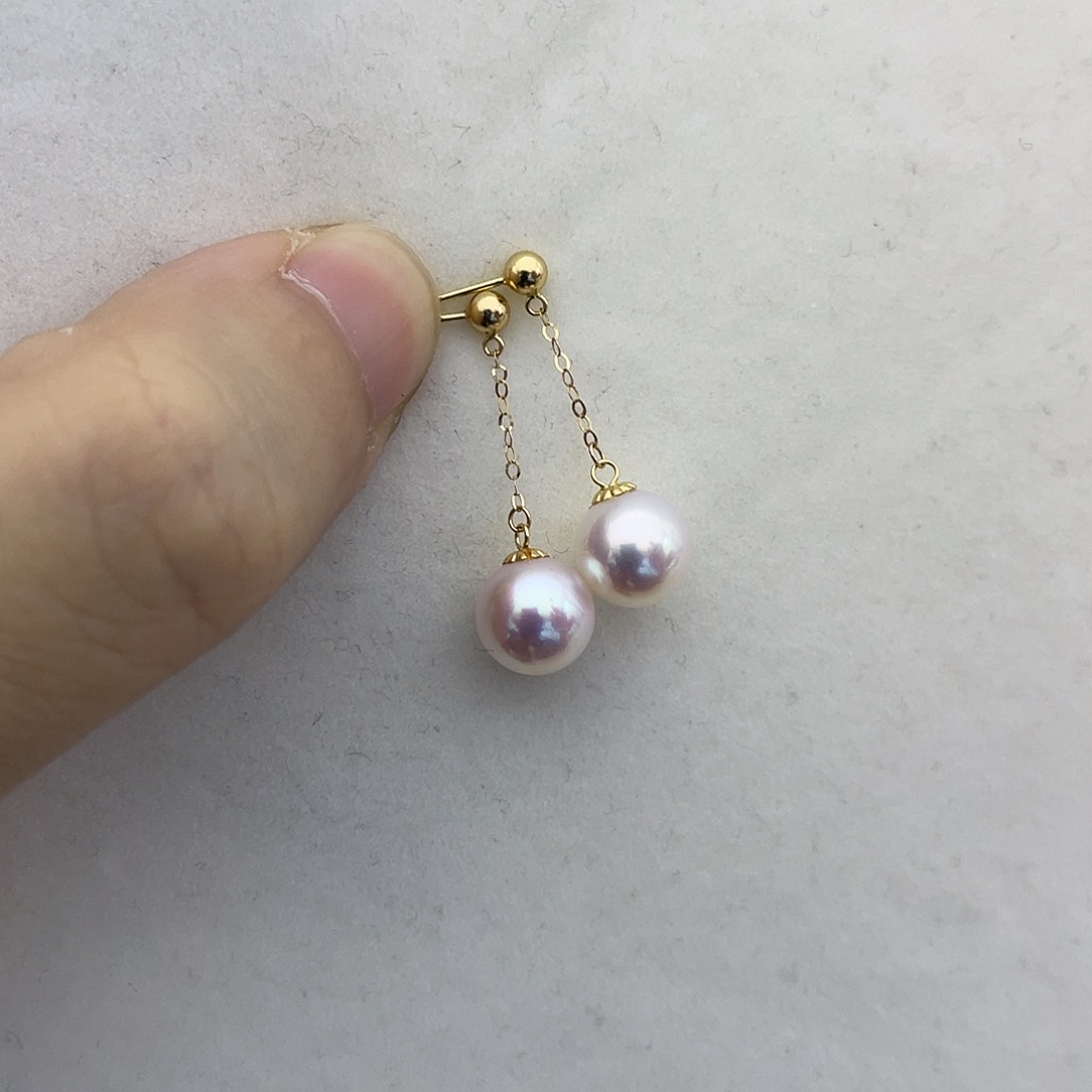 海水珍珠耳饰18K金镶嵌7.5-8耳线