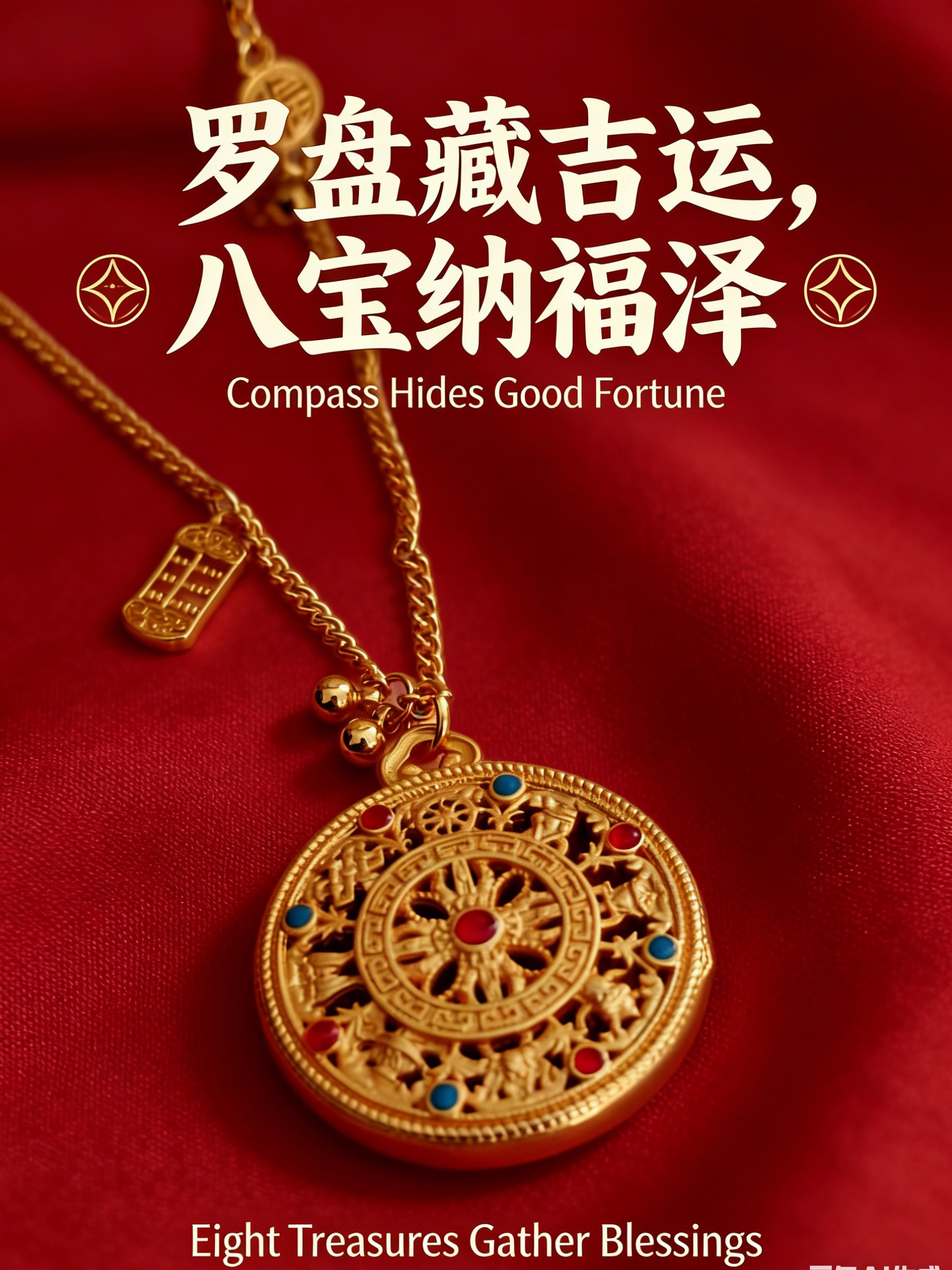 铜合金吊坠 里外一色不掉色八宝罗盘女款复古时尚带礼盒A0017-2