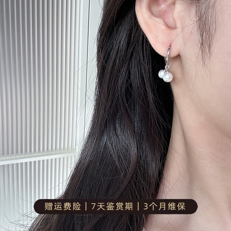 【车厘子耳扣】淡水珍珠耳圈樱桃车厘子造型S925银耳扣（圆珠）