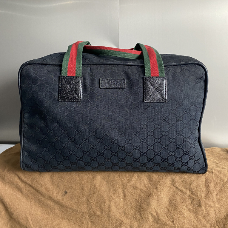 95新 GUCCI/古驰 黑色帆布手提40底长旅行袋手提包