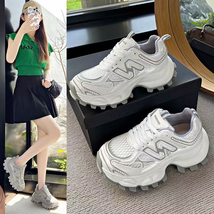 厚底老爹鞋女2025新款夏季透气休闲运动网鞋小白薄款增高女鞋