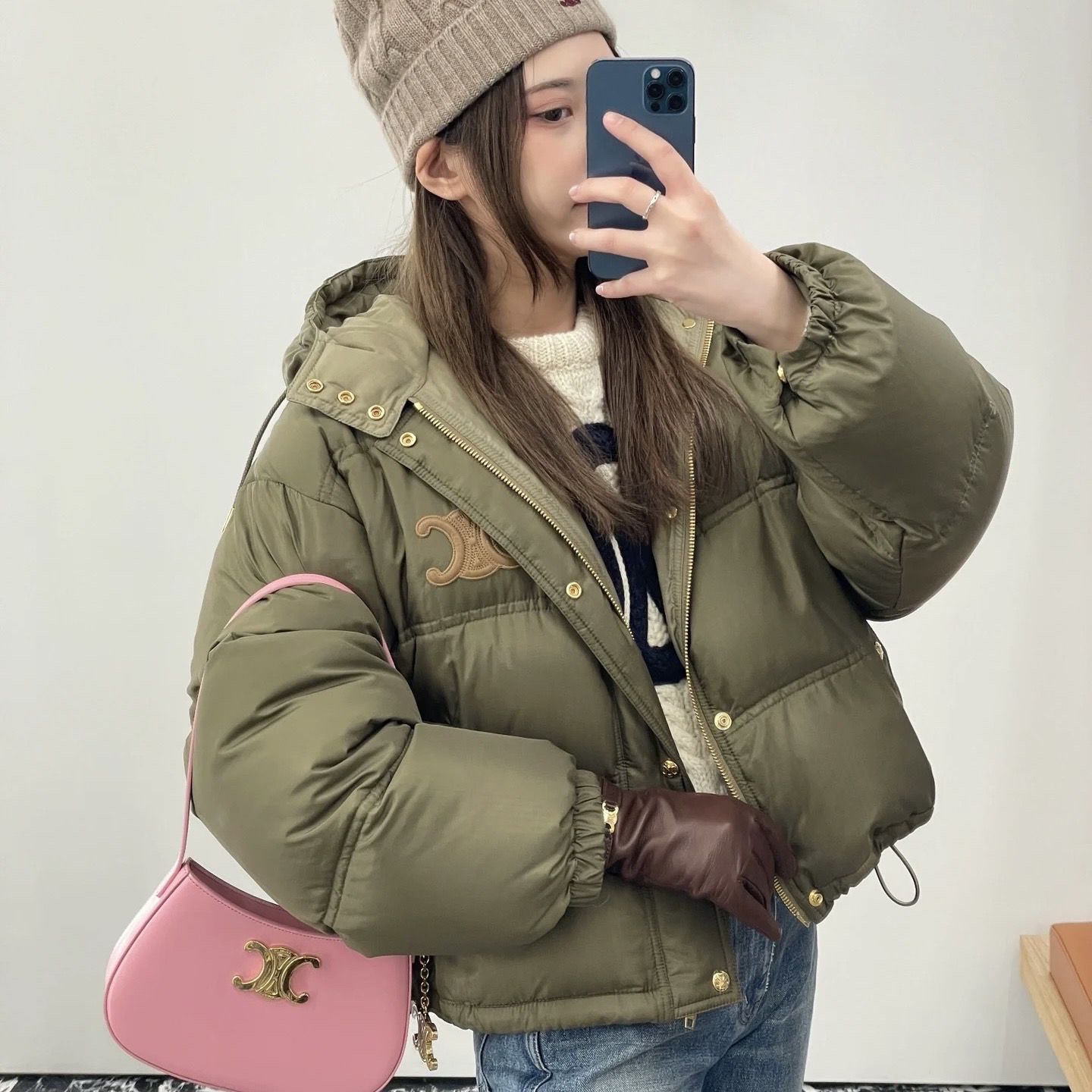 99新 Celine/思琳 D500386/凯旋门Logo羽绒服/ 34码