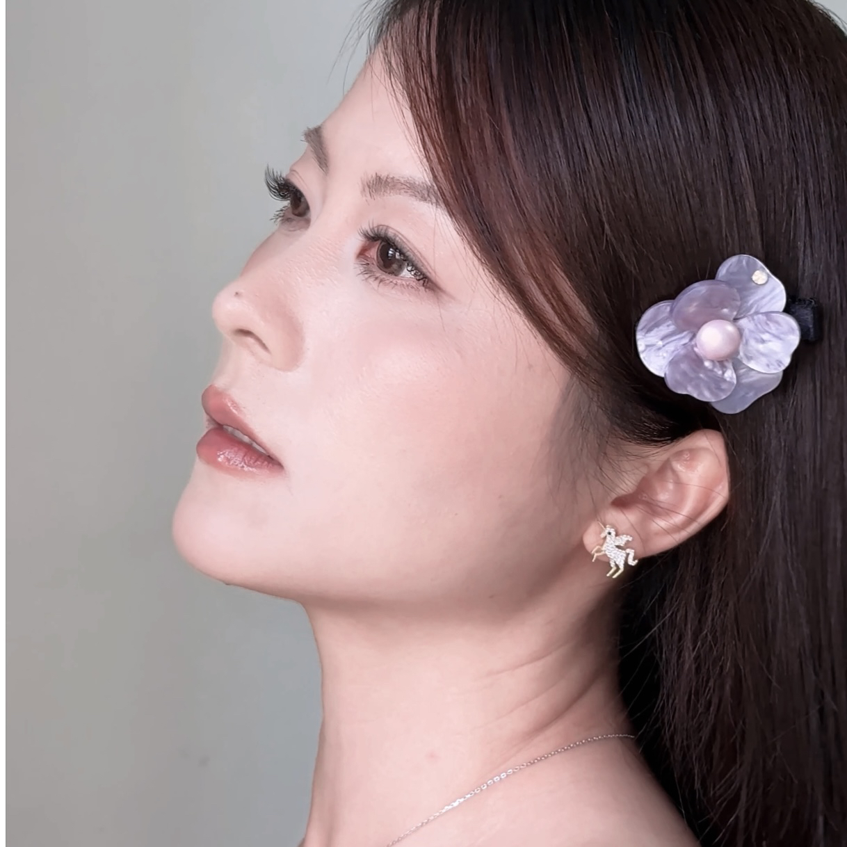 9113紫色花朵小边夹发夹