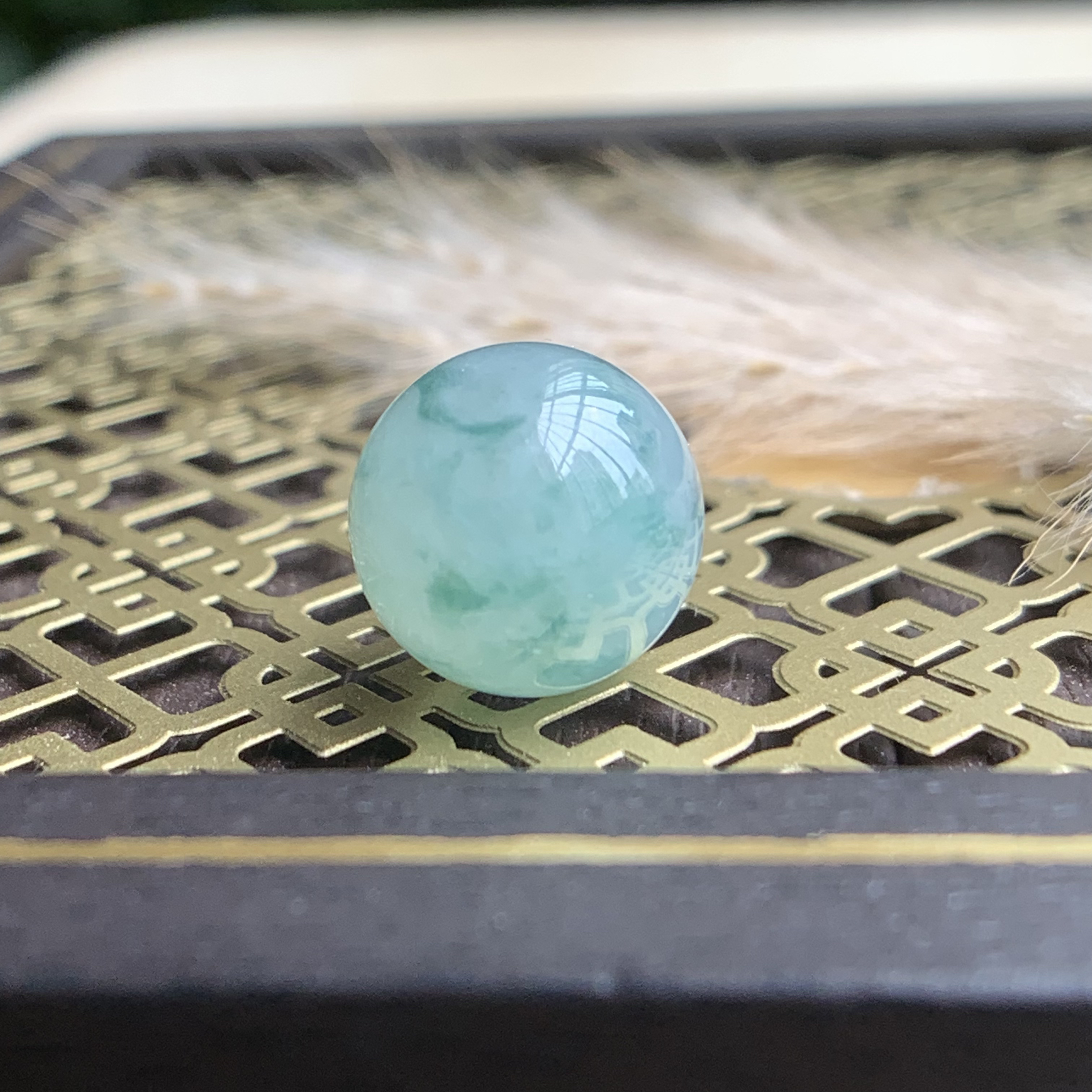 11冰飘蓝花波珠C0227天然翡翠a货飘花灵动种水好水润清爽无纹裂