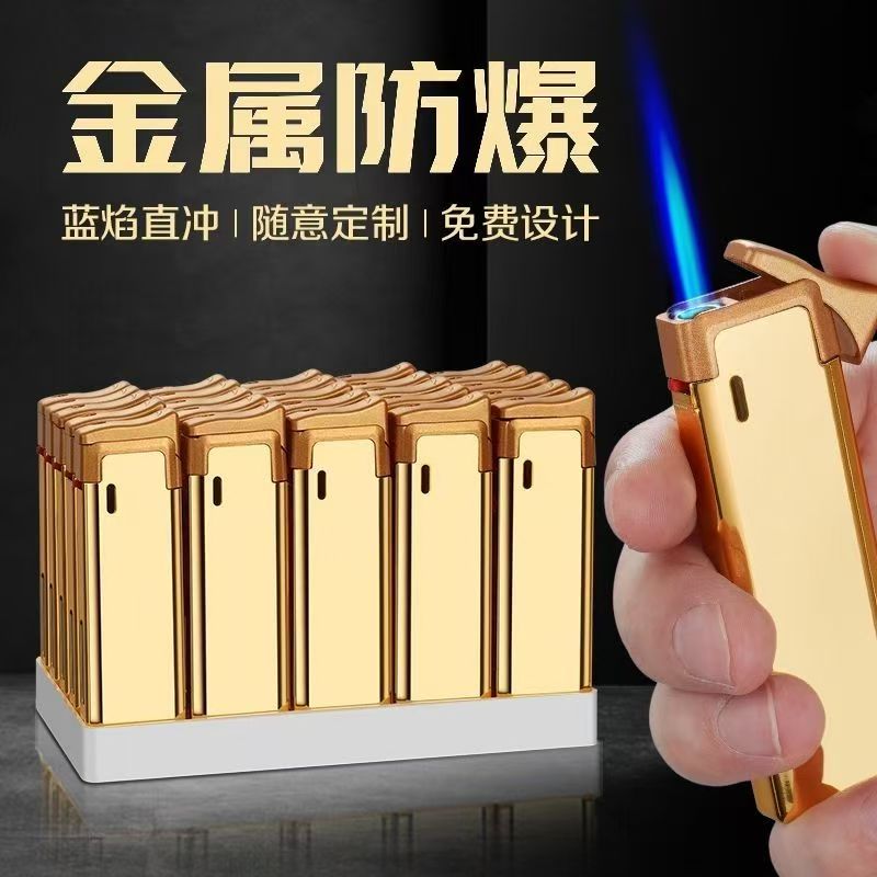 厂家直销处理高端翻盖防风打火机家庭用品金属蓝焰直冲定制雕刻