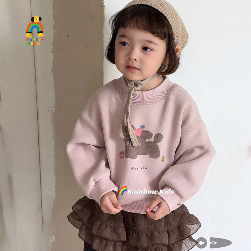 【彩虹家】2025深秋冬女童卡通小狗加绒卫衣裤子套装-98168