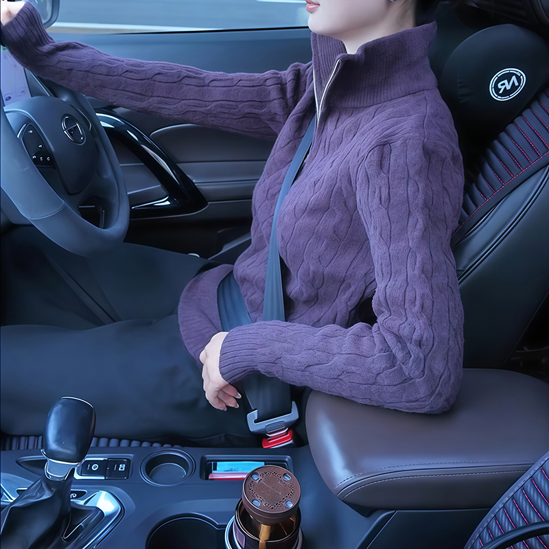 法式氛围感紫色半拉链翻领针织衫女冬春新款减龄轻熟修身显瘦毛衣