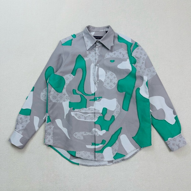 99新 LouisVuitton/路易威登 拼色老花长袖衬衣/XL码/WL2246