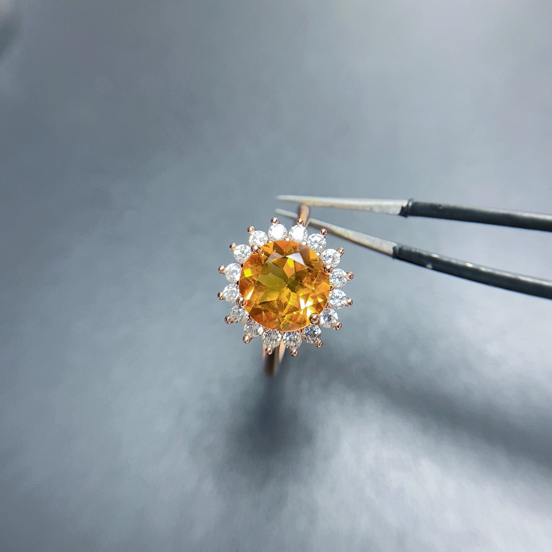 【城城宝珠】天然黄水晶戒指经典太阳花款气质满钻精致时尚