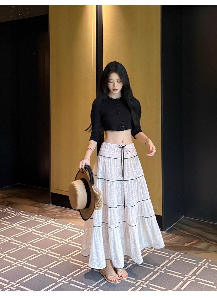  不冷BULENG 复古圆领长袖针织开衫女七分袖辣妹百搭短款露脐上衣