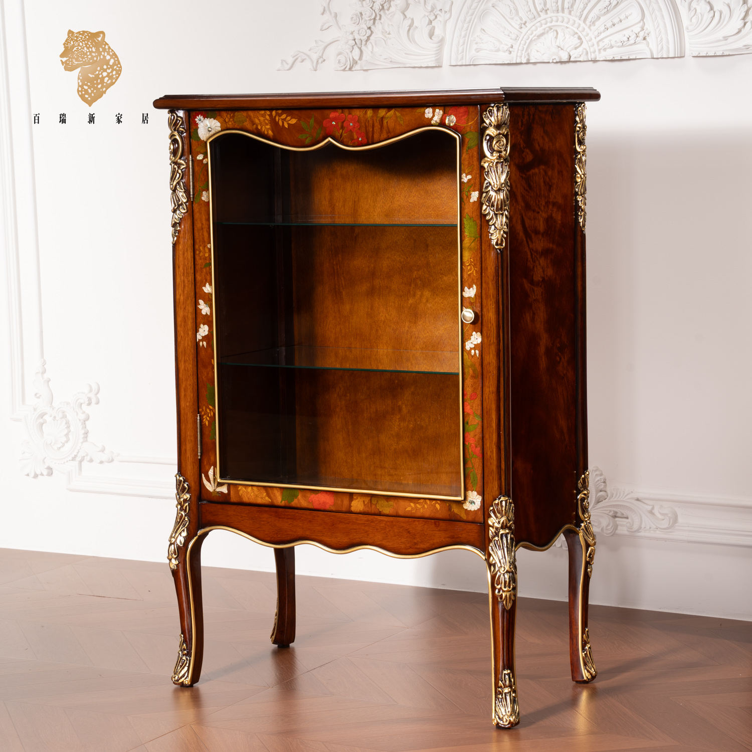 百瑞新宫廷藏品“繁花”贝壳镶嵌螺钿雕花单门酒柜-YLSD-BRX1846