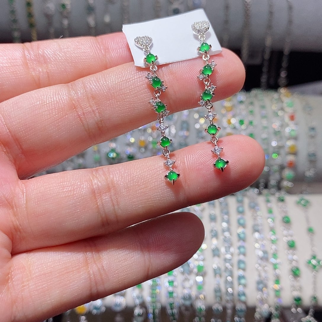 银S925镶嵌翡翠耳饰ii ii