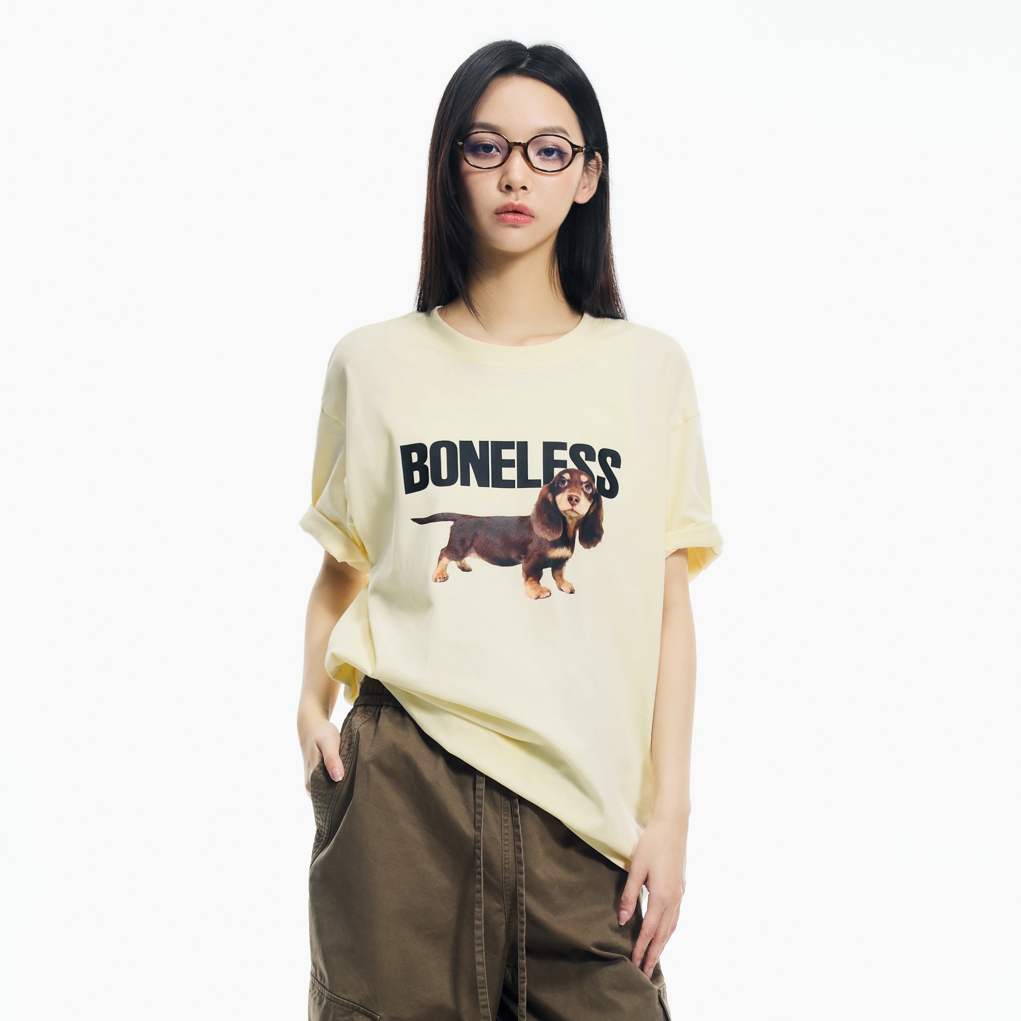 【无语不方】欧若风长毛腊肠短袖纯棉宽松圆领趣味夏季新款百搭T恤