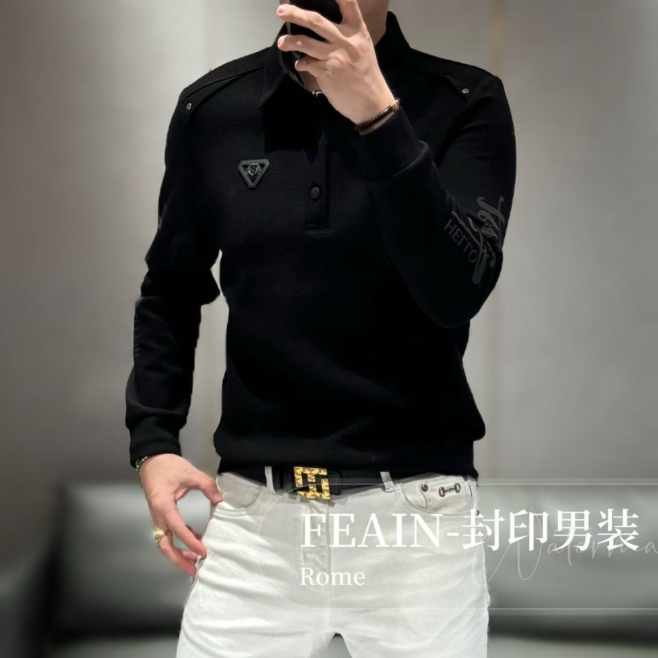 高端定制男士粗针织拼接空气层卫衣81008