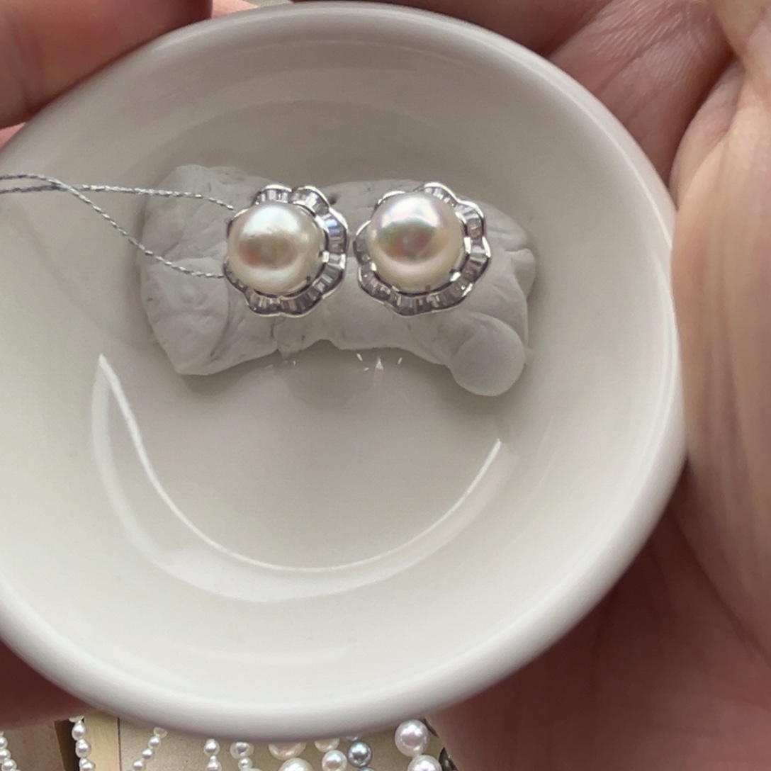 银S925镶嵌耳饰海水珍珠9mm海水Ak 30号链接