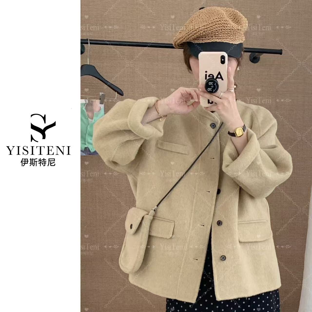 【YisiTeni落日沙丘】设计感包包款双面羊毛大衣女毛呢上衣外套Y205