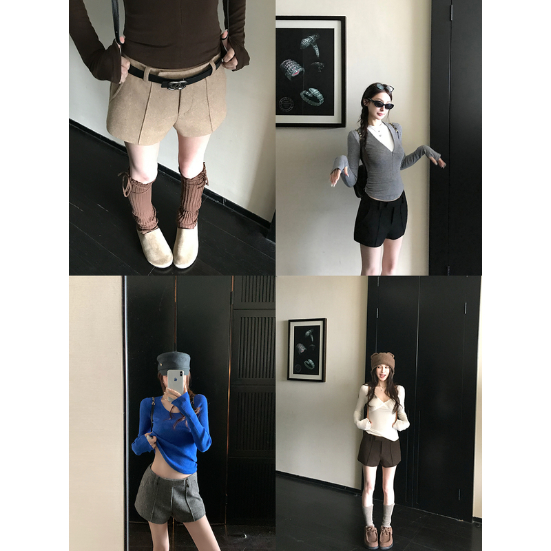 SKK"口碑辣妹短裤"入秋B备 羊毛呢料短裤 抗起球百搭休闲裤
