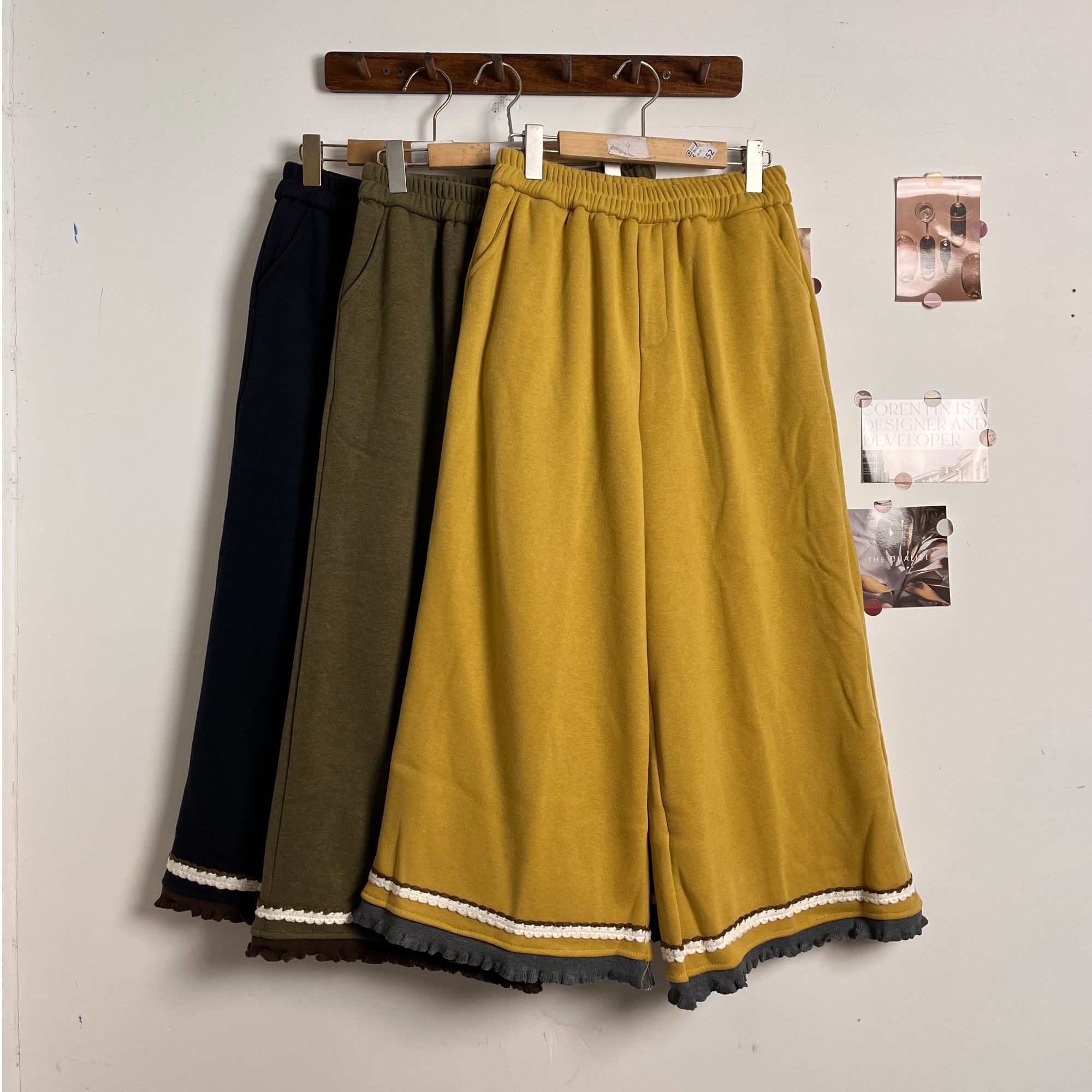 2025新款时尚休闲裤阔腿裤冬季裤子厚款灯芯绒加绒松紧腰高腰8708