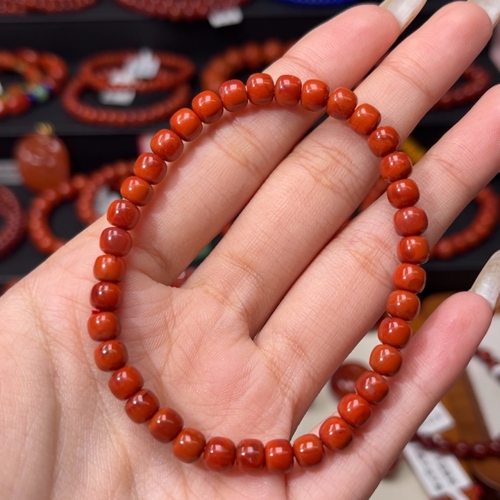 南红玛瑙未镶嵌手链满肉柿子红玫红老型5.5mm