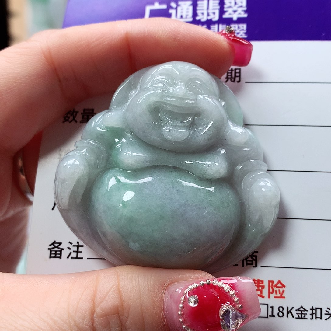 翡翠颈饰未镶嵌佛公，有纹介意勿拍