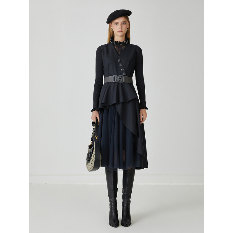 【尚雅】莱芙艾迪儿中长款秋冬季V领背心裙1W4L92024