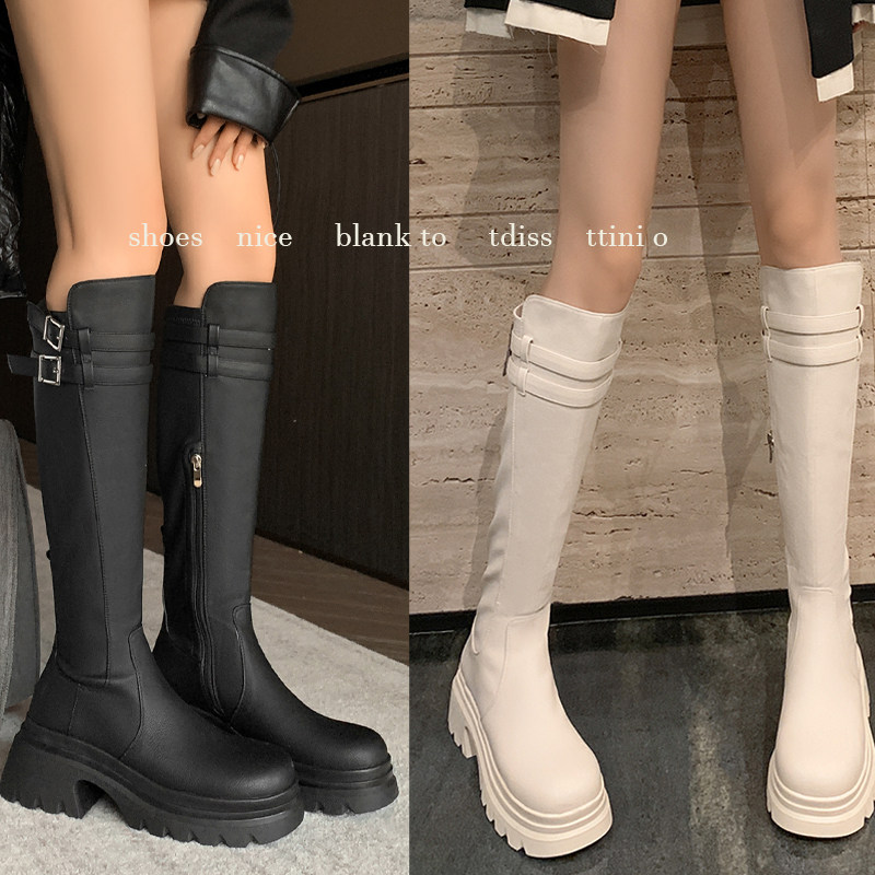 【年末大促】超软羊皮圆头厚底复古皮带扣长靴CKR  KL2785