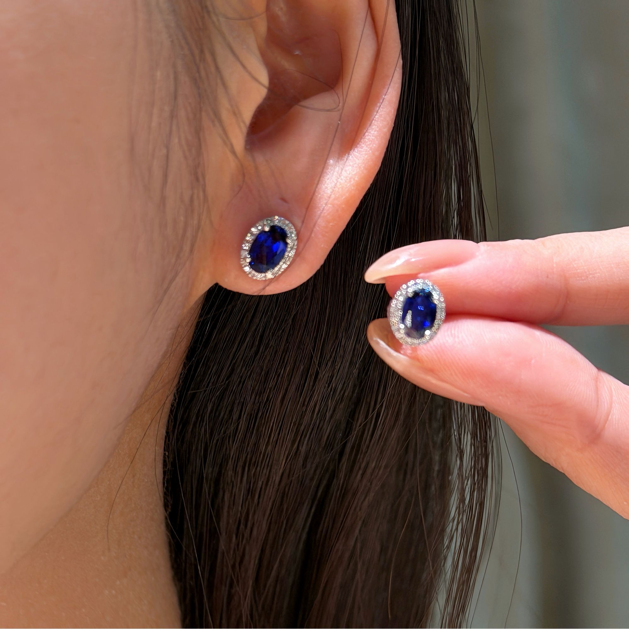 QANNA【海洋之泪】【蓝色鸽子蛋】大克拉轻奢小众时尚高级钻石耳钉BV