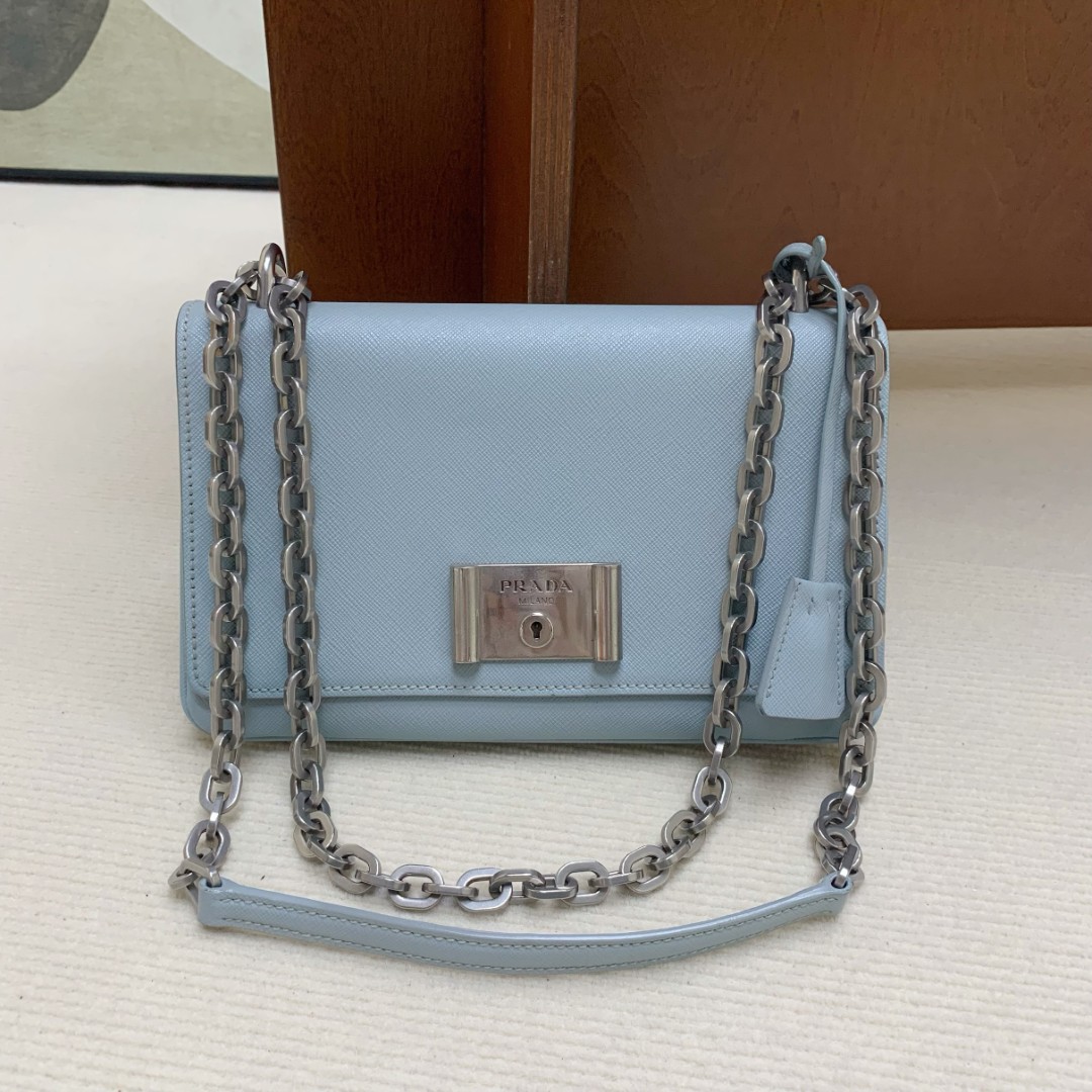 99新 Prada/普拉达 【98新】prada saffiano链条包十字牛