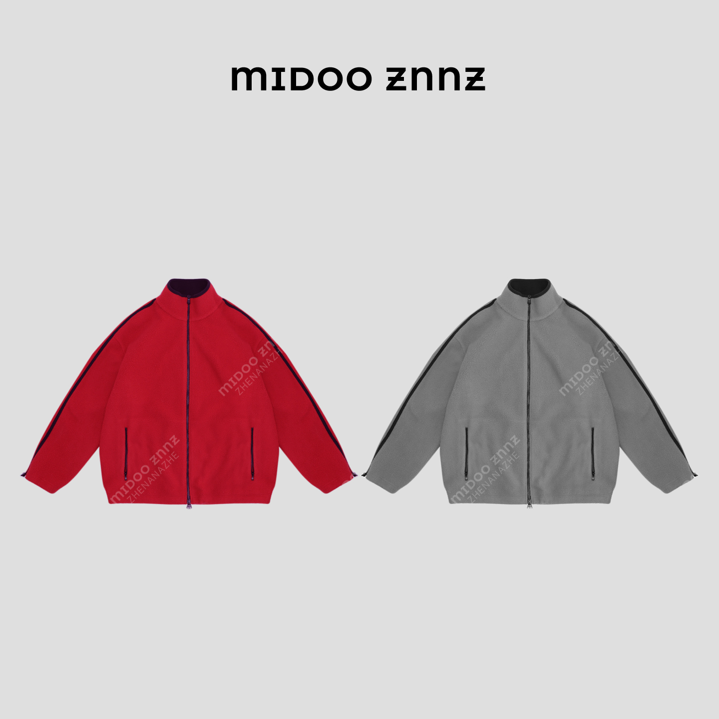 MIDOO ZNNZ 轻奢温暖摇粒绒撞色线条抽绳下摆外套111105M