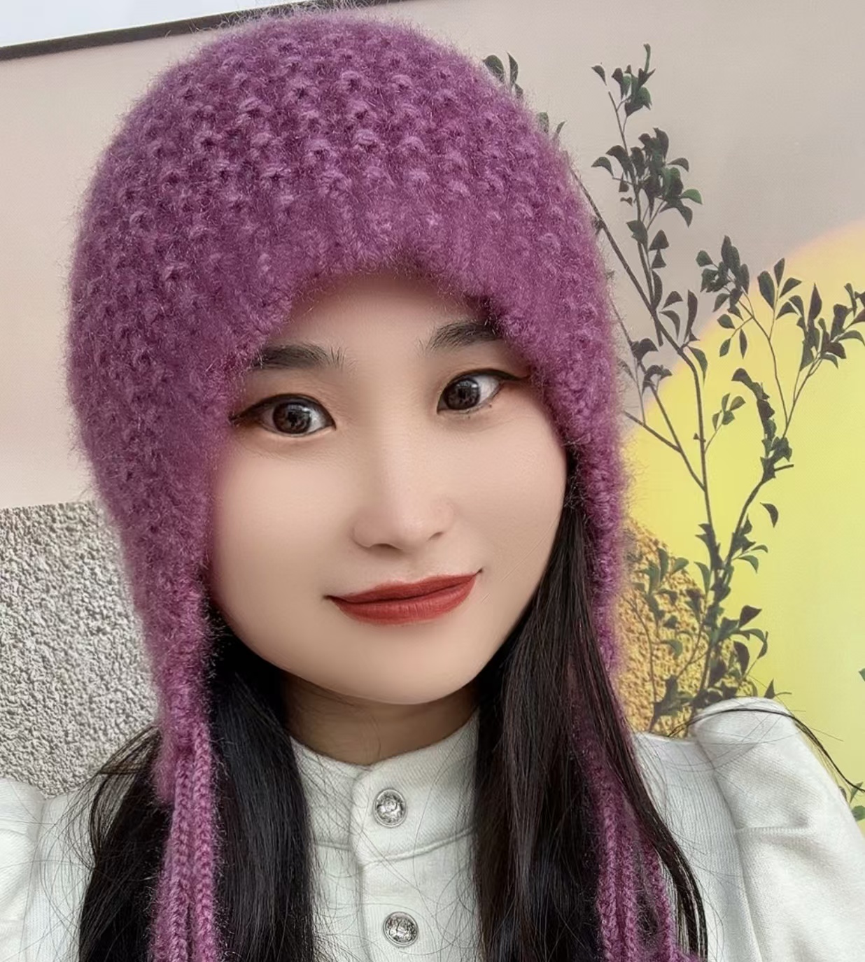 松鼠绒手工麦穗流苏针织帽保暖护耳秋冬毛线百搭洋气帽子