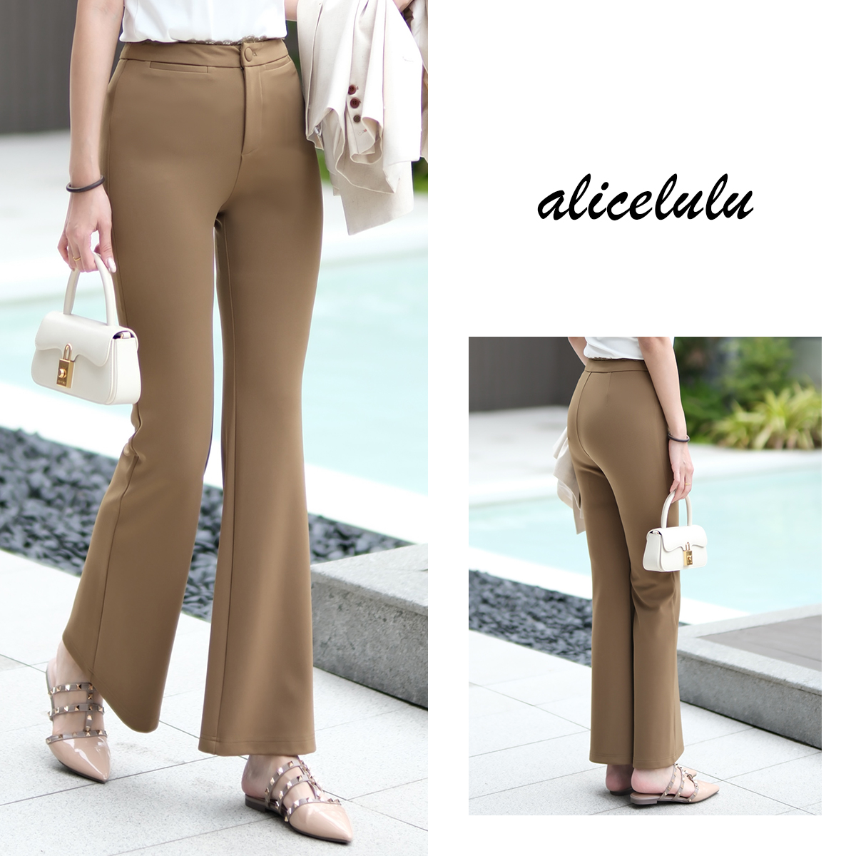 5 alicelulu “高智感”休闲裤 弹力微喇 优雅蕾丝 S622159E