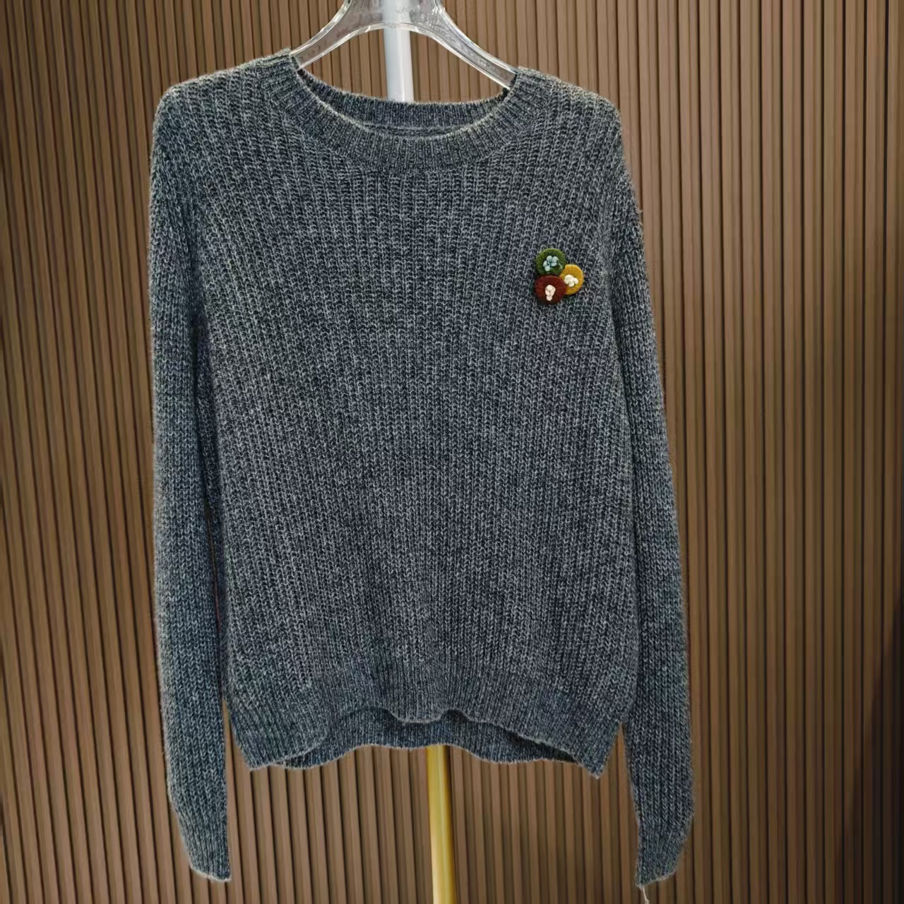 慵懒风圆领针织衫女新款秋冬长袖橘色宽松毛衣内搭上衣N8ZY1239