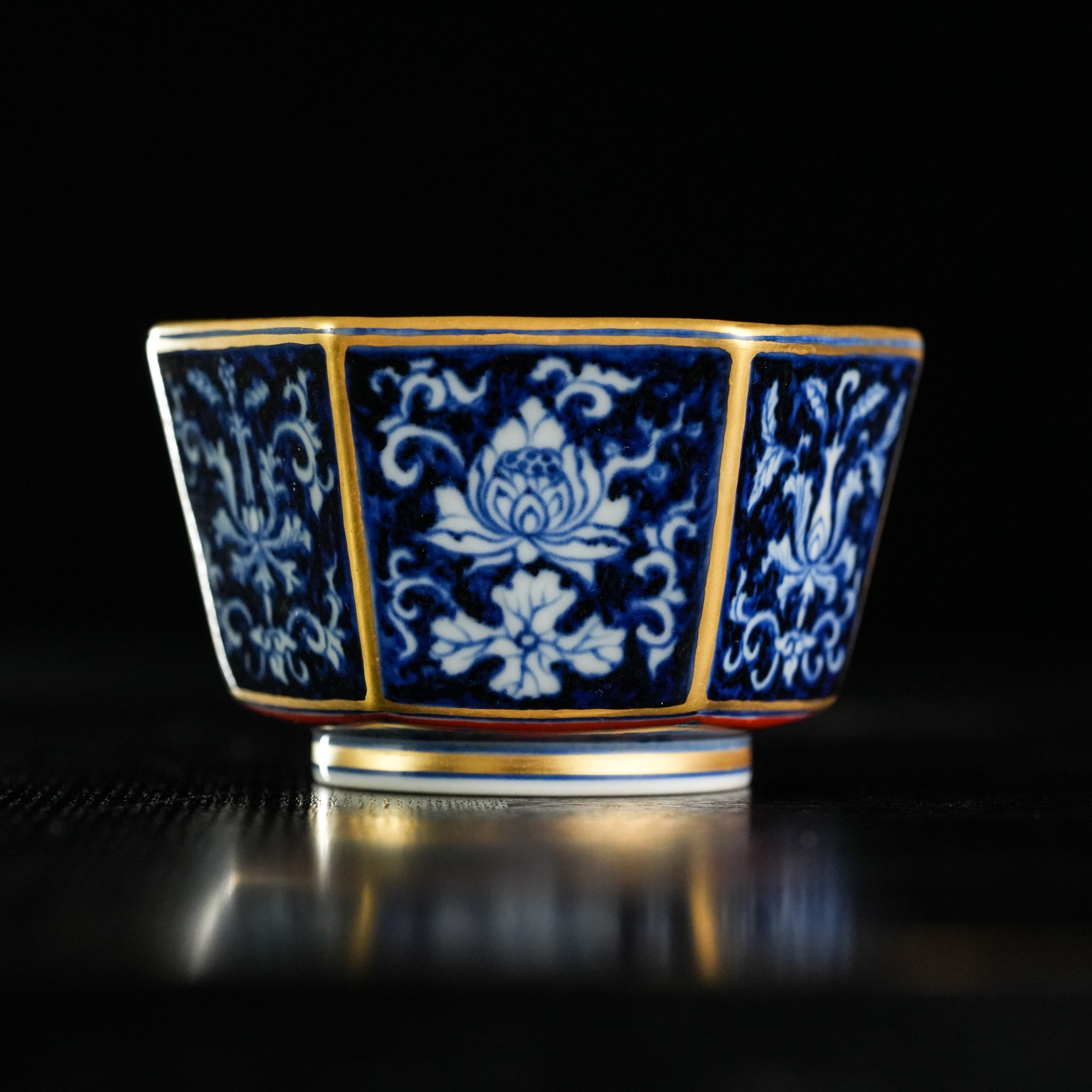 【十二月新品】舜瓷天工一品|钒红描金莲花六方杯