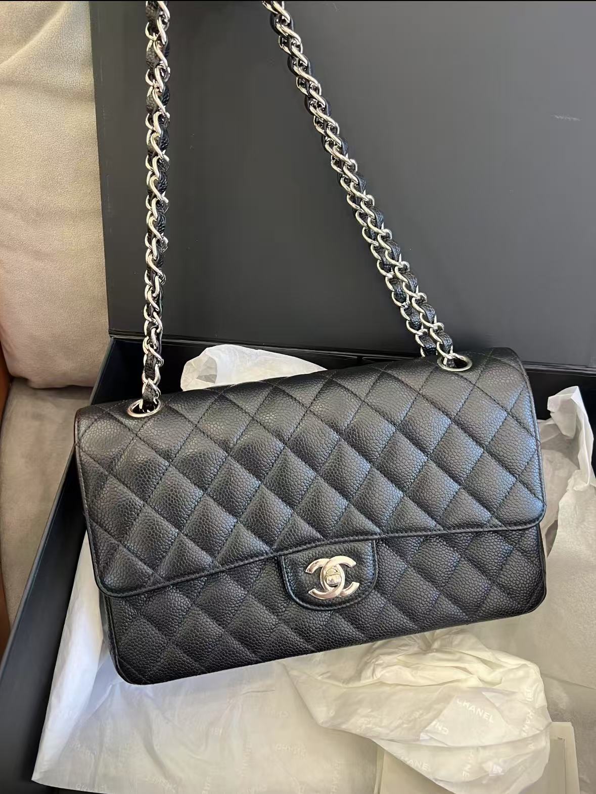 未使用 Chanel/香奈儿 4092101/黑银双翻盖jumbo/单肩包/专属