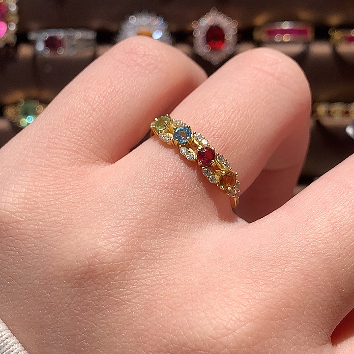 戒指碧玺银S925镀金镶嵌