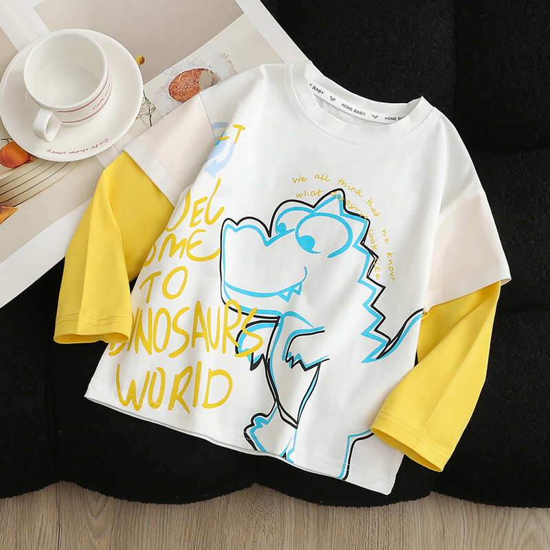 男童秋装2025春秋儿童韩版假两件长袖t恤中小童街头风上衣痞帅潮