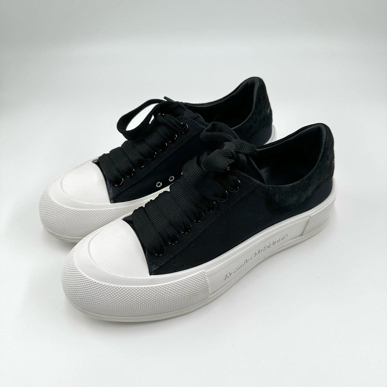 95新 Alexander McQueen/亚历山大·麦昆 厚底低帮帆布鞋38码10569