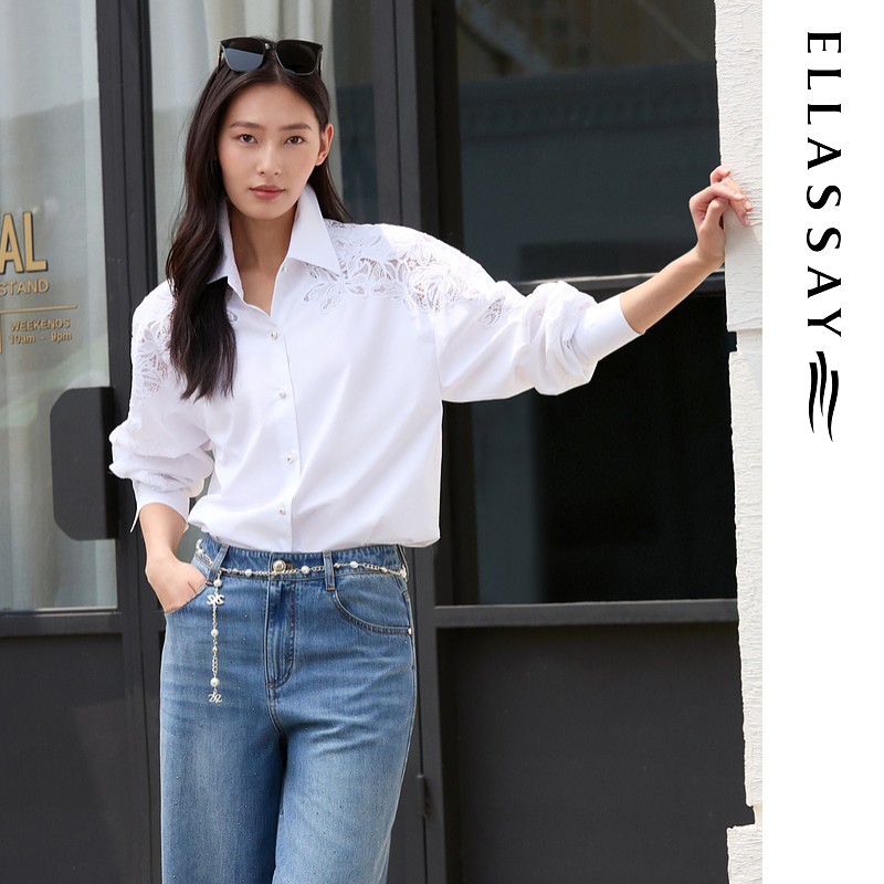 ELLASSAY歌力思2025早秋新款舒适刺绣女装衬衫女EWE363C00100