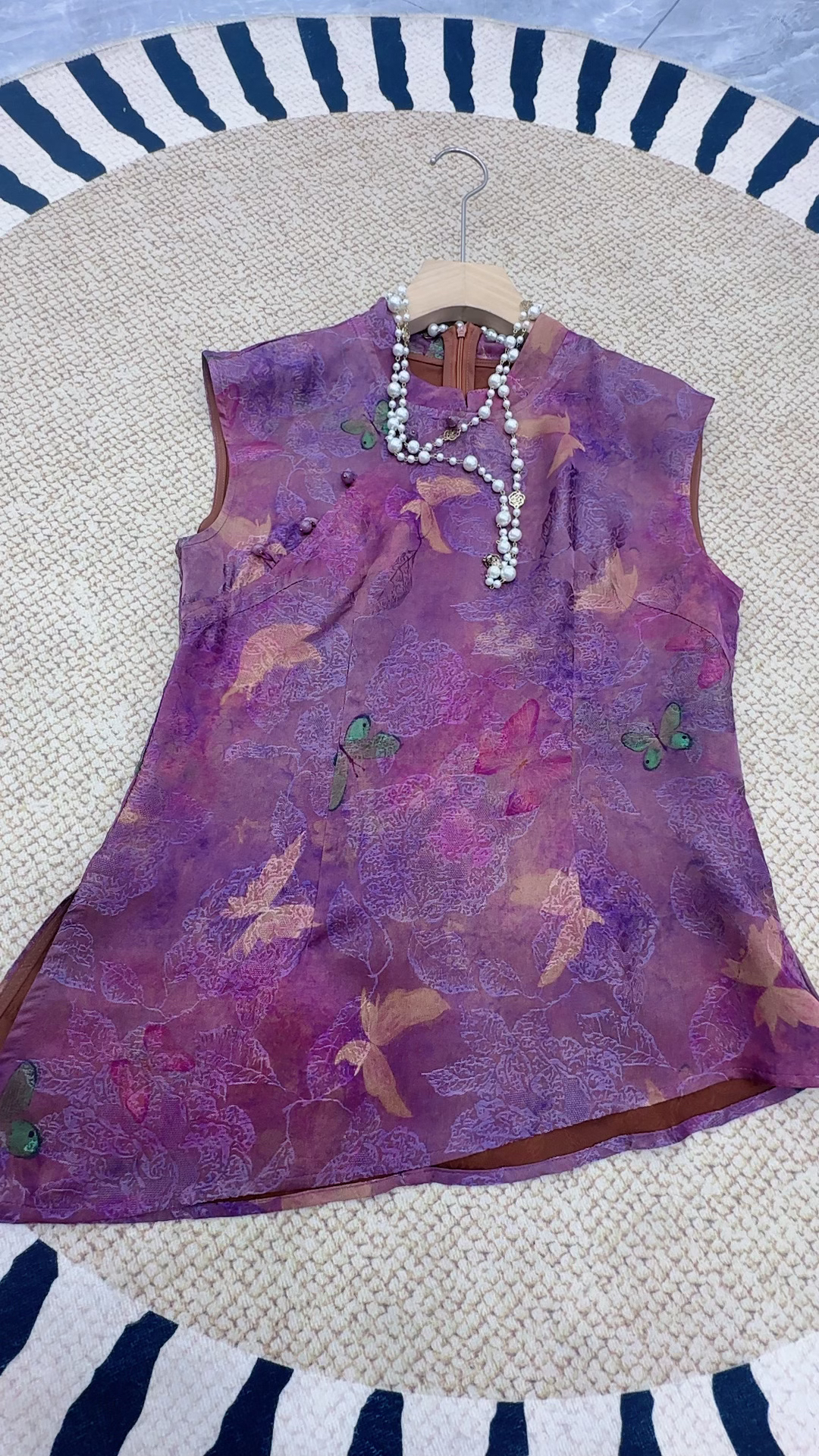 【花田定制】紫色提花蝶新国风马甲上衣