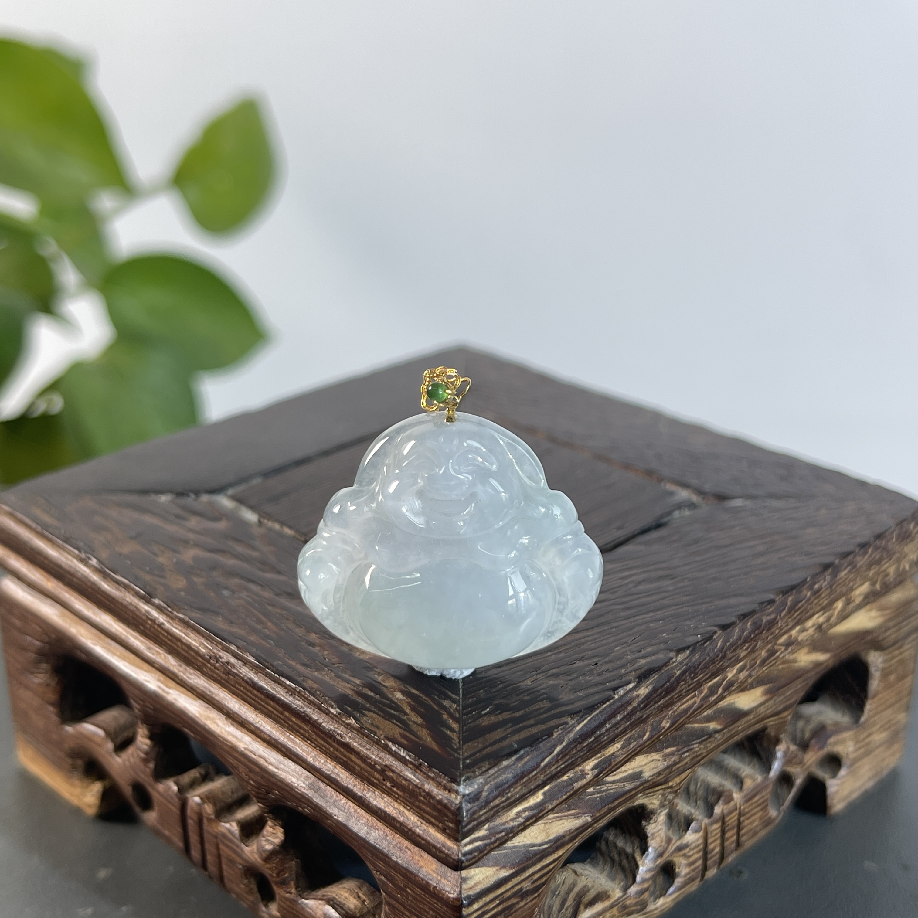 JXB21-91  天然翡翠缅甸A货 18K扣头佛公