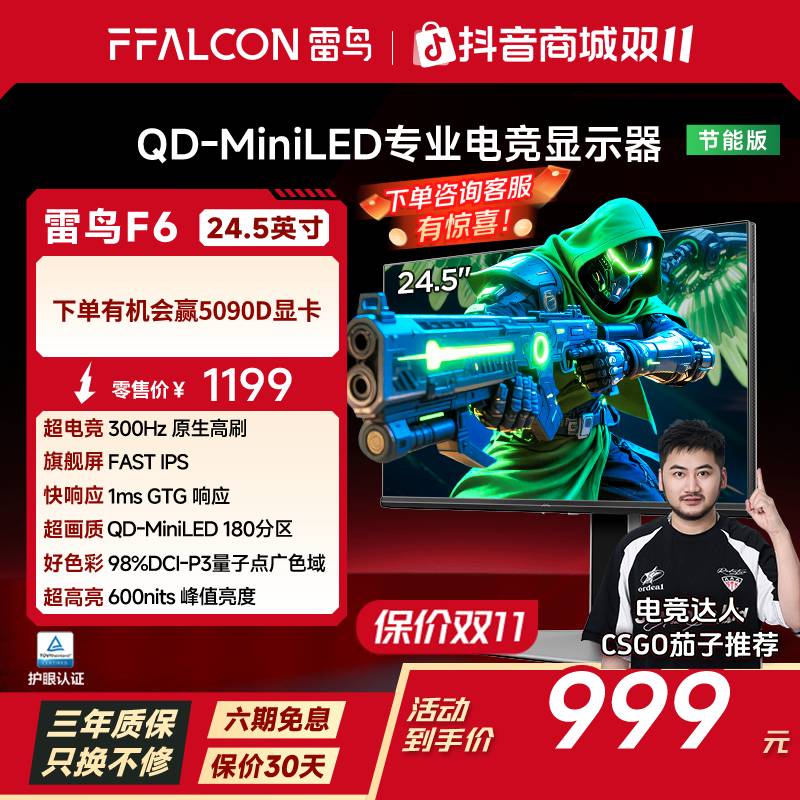 雷鸟F6节能版 24.5英寸300Hz高刷 QD-MiniLED电竞显示器