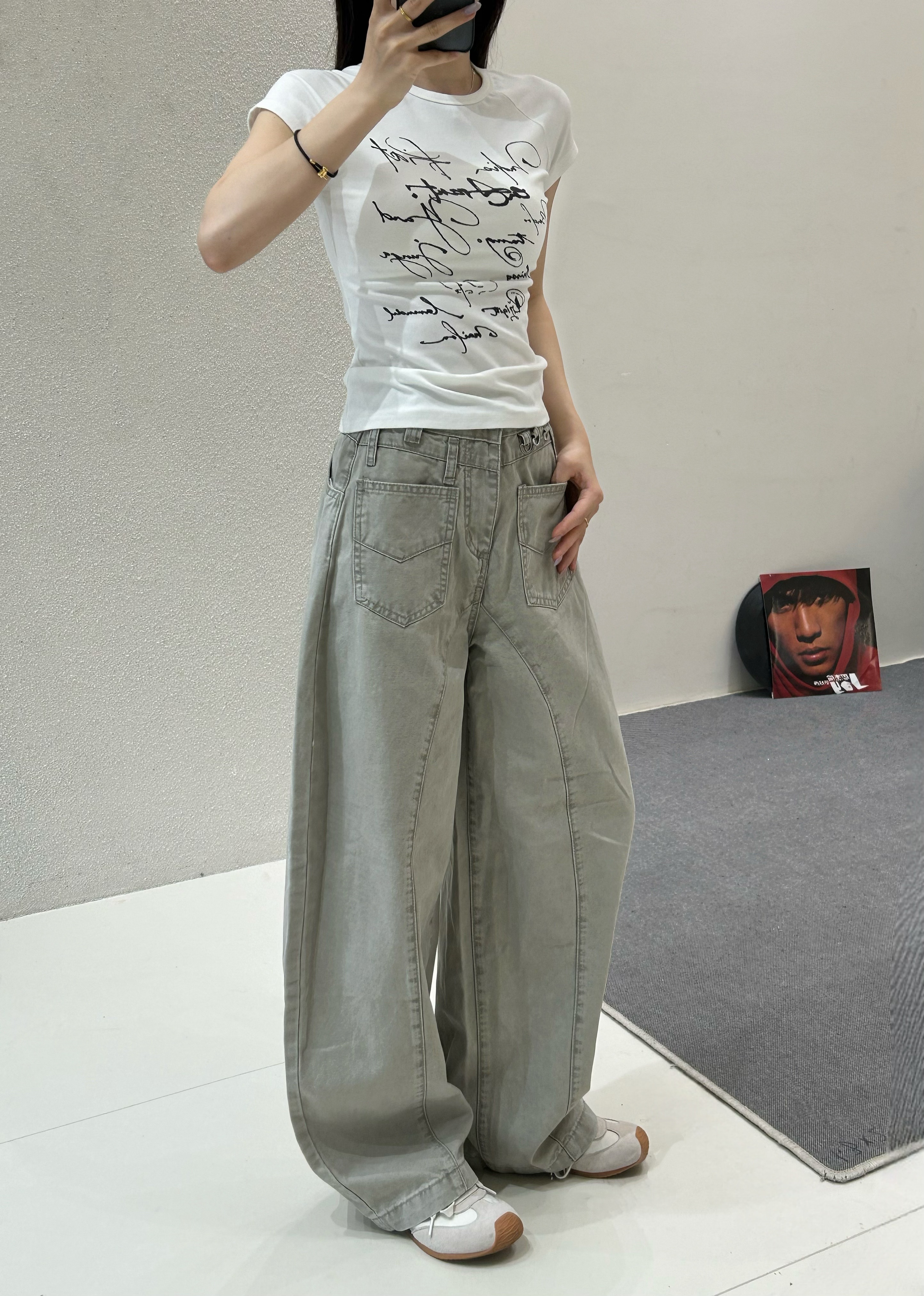 娜娜自制【灰调柏林】夏季新款美式复古女显瘦宽松阔腿弯刀工装裤