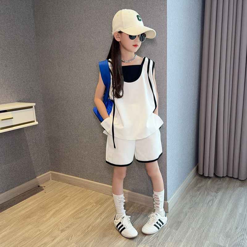 女童夏装套装2025新款儿童运动服夏季中大童女孩洋气潮酷两件套潮