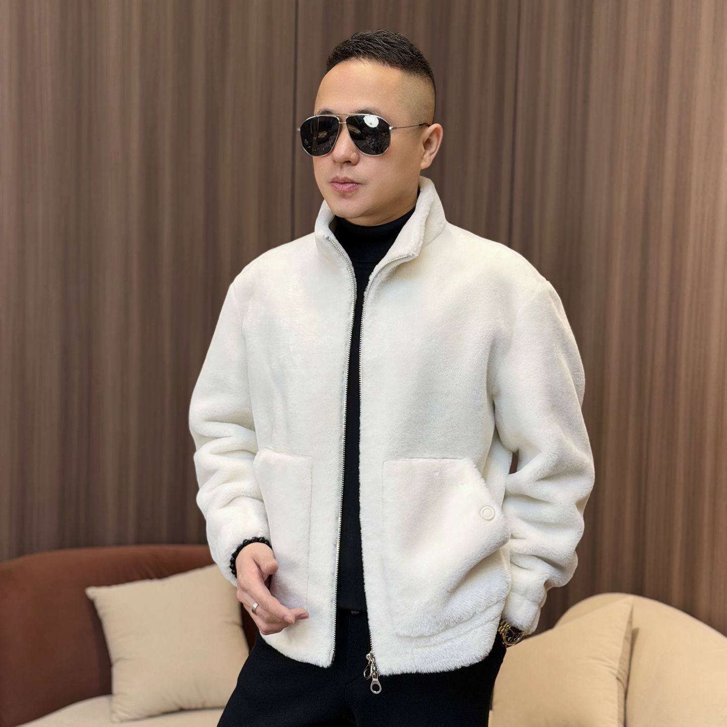 孙先生男装｜绵羊毛立领男款毛绒外套冬季时尚保暖羊毛外套25156