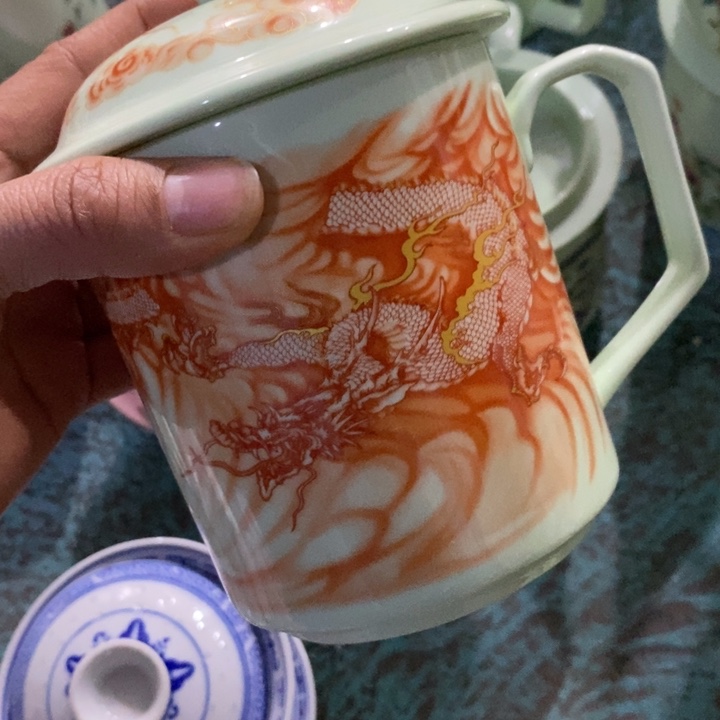 摆件陶绿稀土龙马办公杯