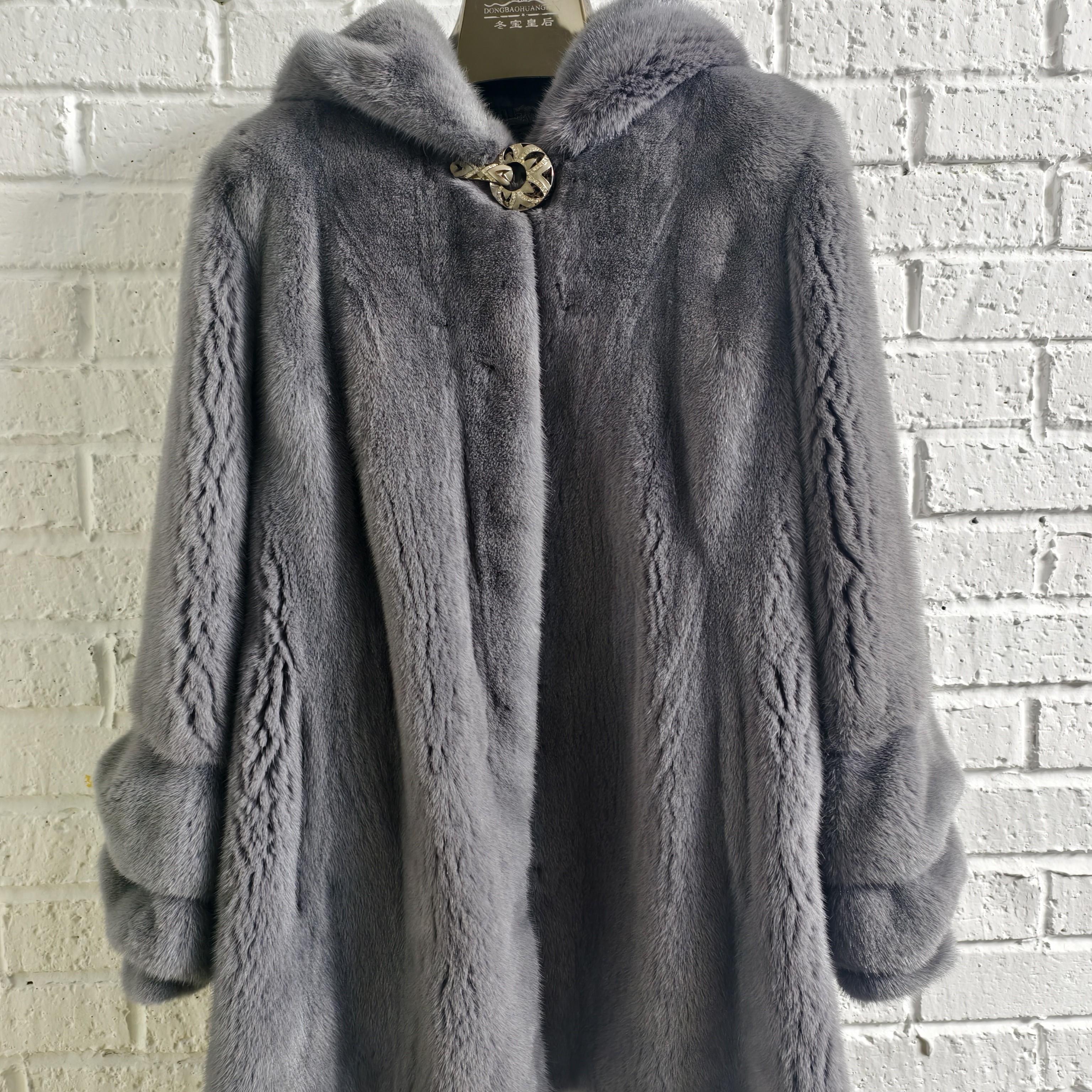 女外套中长款连帽收腰时尚贝壳帽天鹅绒