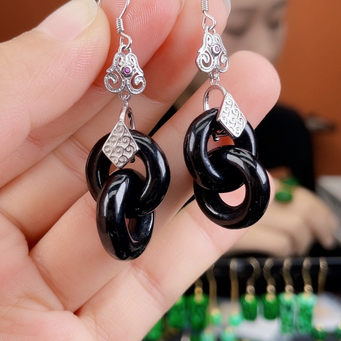 翡翠银S925镶嵌耳饰