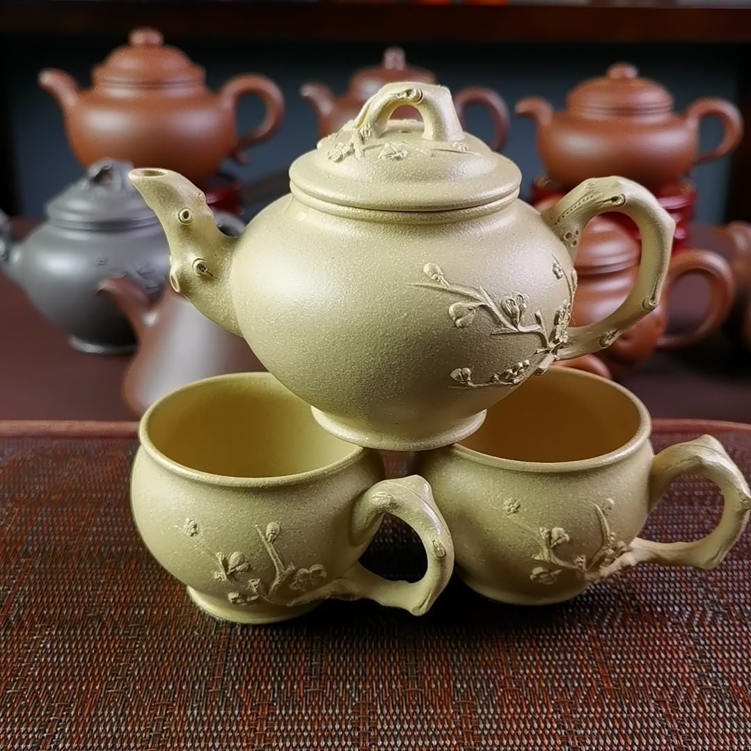紫砂茶壶黄龙山四号井本山绿梅报春200CC一壶二杯