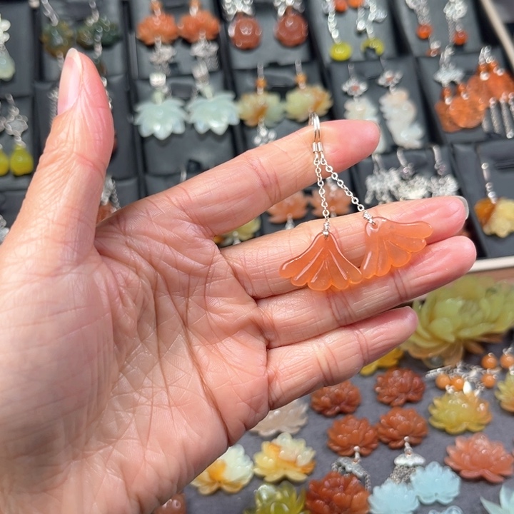 蛇纹石玉耳饰银S925镶嵌