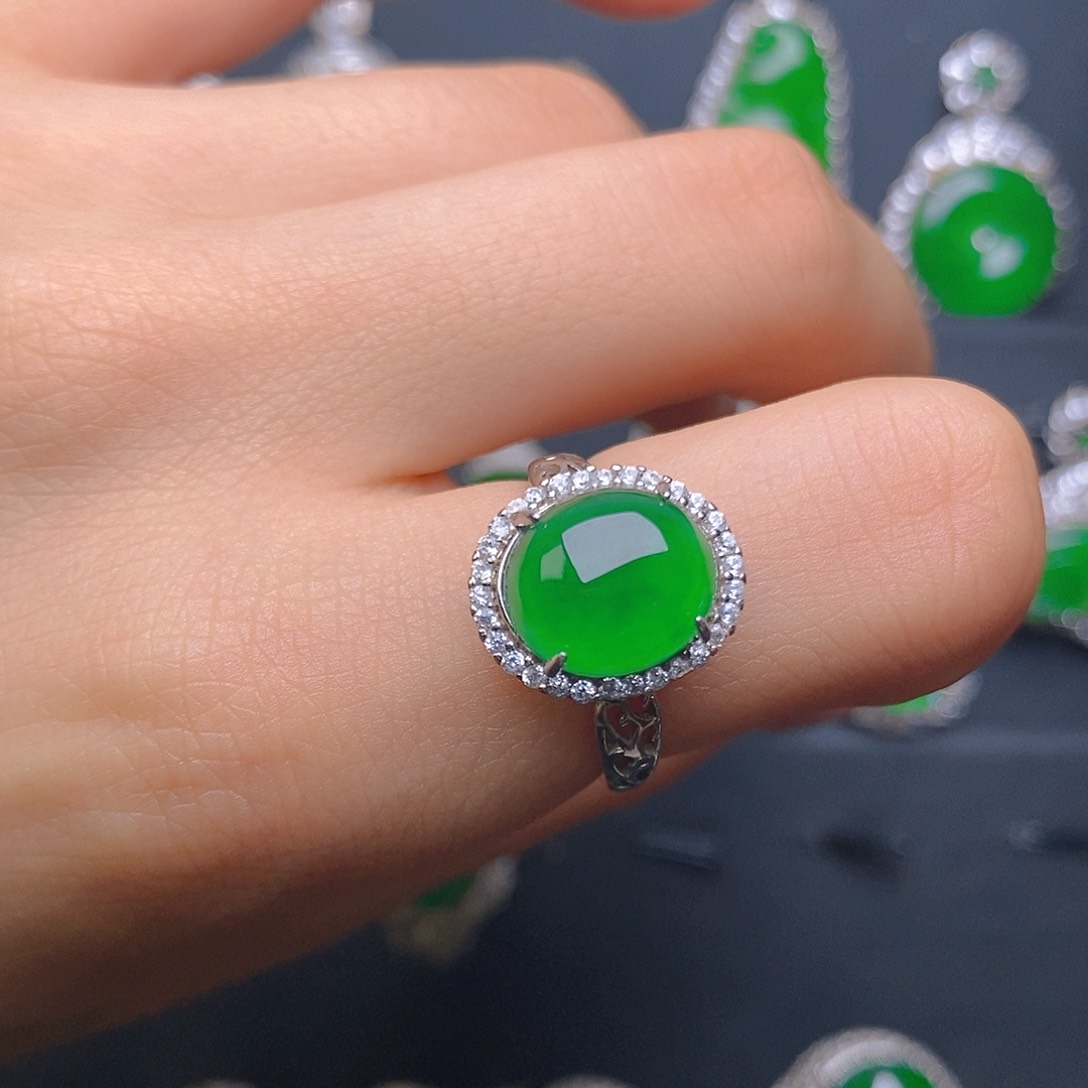 翡翠戒指银S925镶嵌女戒